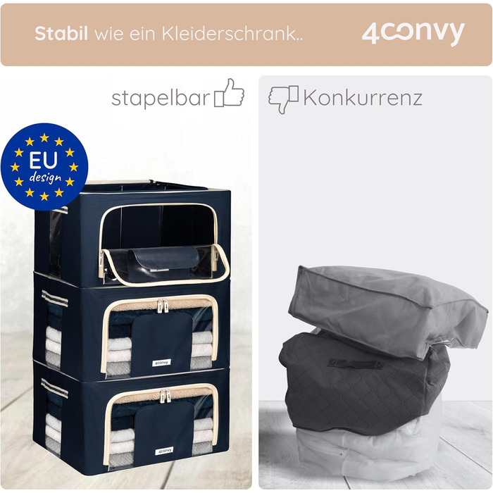 Складана коробка для зберігання одягу 4CONVY з блискавкою та металевим каркасом (3x24L, блакитна) – [2024, покращений матеріал]