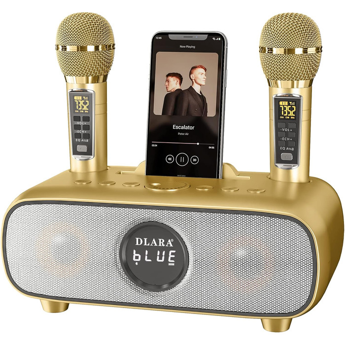 Караоке машина DLARA Upgrade з Bluetooth, USB, TF-карта, AUX, 2 UHF мікрофона та PA-системою (синій, Gold Pro)