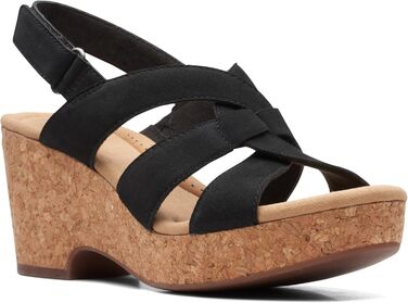 Босоніжки жіночі Clarks Giselle Beach з натуральної замші на танкетці, чорні (40 EU)