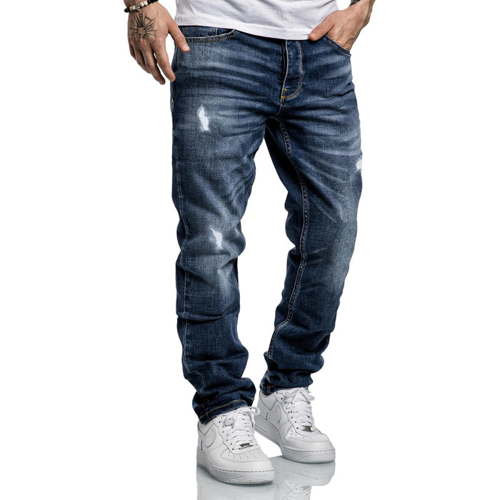 Чоловічі джинси Regular Straight Fit Denim Hose R7998, темно-сині (38W/34L), з ефектом зношеності