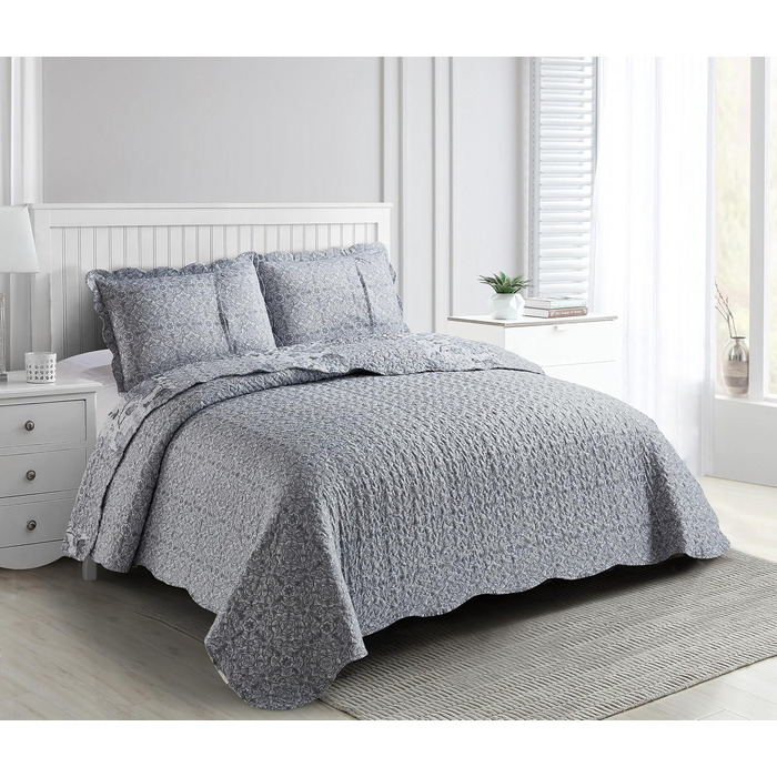 Набір постільної білизни Brilliant Sunshine Grey Heart Love Patchwork (2 шт.) з ковдрою та наволочкою, двостороння, для двоспального ліжка (Queen, сірий)