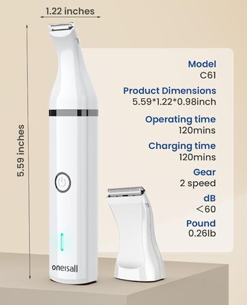 Триммер для собак Oneisall з подвійними лезами: для догляду за лапами, очима, вухами, обличчям та тілом