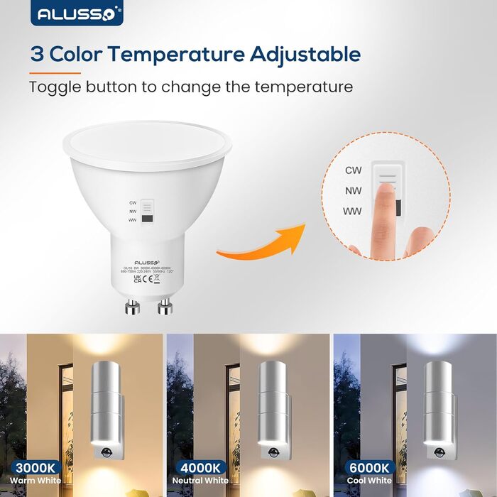 ALUSSO Вологостійкий вуличний світильник з датчиком руху, 2x8W LED, IP65, нержавіюча сталь, 3 колірні температури