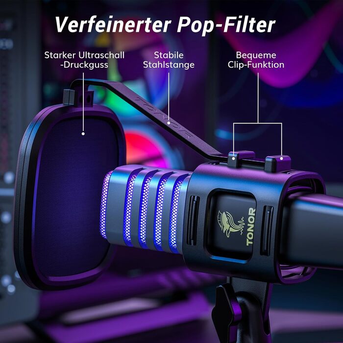 Мікрофон TONOR TC30 RGB з конденсаторним капсулою, нирковий характеристика, для стрімінгу, подкастингу, запису голосу, сумісний з ПК та ноутбуком