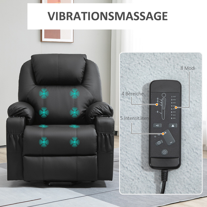 HOMCOM Electric Recliner Chair, Massage Chair with Lift Assist, Reclining Chair with Lie-Flat Function, TV Chair with Remote Control, PU | Aosom