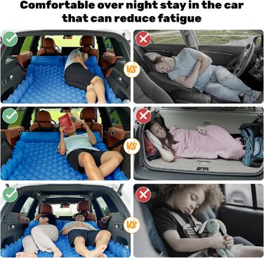 Автоматичний килимок для авто SUV, 2 особи, повітряний матрац для подорожей та кемпінгу, самонадувний килимок з насосом та подушками, надувне ліжко для кемпінгу 183*13*7 см, матеріал: Pu, колір: чорний, в комплекті: синій та сірий плед