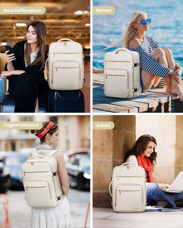 LOVEVOOK Рюкзак ручної поклажі, 40L, для ноутбука 17 дюймів, бежевий, для подорожей