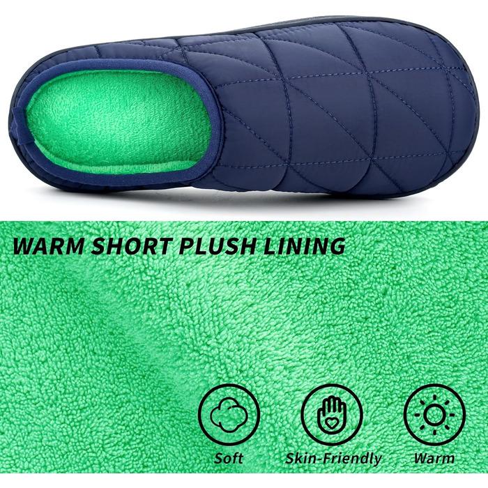 Тапочки зимові для жінок та чоловіків, теплі, з м'якої плюшевої тканини, зручні, з піною Memory, антиковзкі, двоколірні, для дому та вулиці (36/37 EU, темно-синій)