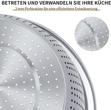 Ситечко кухонне нержавіюча сталь 24 см (2 шт.) з мисками для перемішування. Підходить для миття овочів, фруктів, пасти. Можна мити в посудомийній машині.