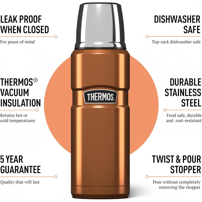Kleine King Stainless Steel Thermos Flask - 470ml Copper Insulated Hot & Cold Drink Container