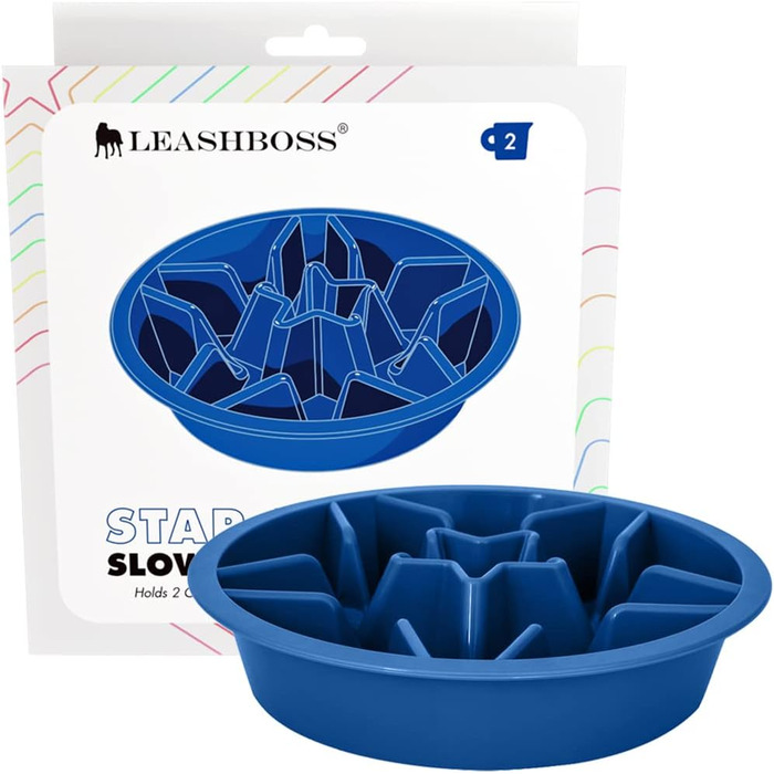 Миска Leashboss Anti Sling Bowl для собак - Лабіринт для піднятих місць годування - повільна годівниця для собак великих, середніх та малих порід (2 чашки - 19,1-20,3 см отвори для годування), блакитна