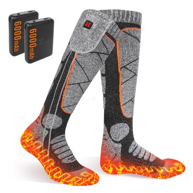 Гріючі шкарпетки з акумулятором 6000mAh, електричні гріючі шкарпетки для жінок та чоловіків, 3 режими нагріву, для зимових видів спорту на відкритому повітрі, помаранчевий + сірий
