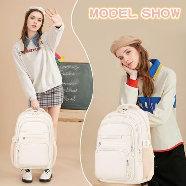 Жіночий рюкзак для школи, коледжу та подорожей, великий, для ноутбука, бежевий