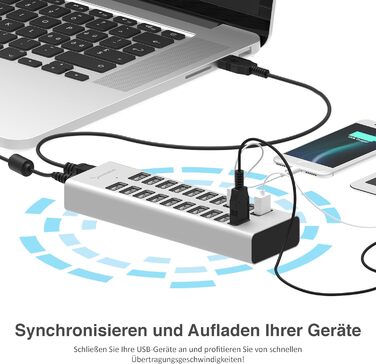 Зарядний пристрій Sabrent USB 60W 10 портів, станція швидкої зарядки для MacBook, USB-C ноутбуків, iPhone, Samsung Galaxy (AX-TPCS)