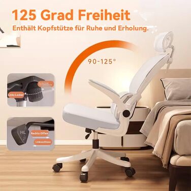 Ергономічне крісло для офісу: регульована висота, підтримка попереку, сітка, відкидні підлокітники | Для дому, ігор, навчання (Білий, Medium)