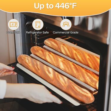 Форма для випічки багетів перфорована антипригарна Baguette-Brotpfanne 3 шт. з тканиною для розстойки та набором для нарізки тіста, 38.1 см Gold