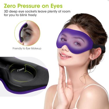 Маска для сну Laitver для тих, хто спить на боці, 2025, 3D світлоблокування, для жінок та чоловіків, комфортна, дихаюча, без тиску, з регульованою гумкою, для подорожей (темний фіолетовий)