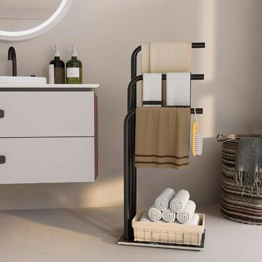 Підставка для рушників Yawinhe, чорна, з 3 стійками, з нержавіючої сталі, 39x26x90 см