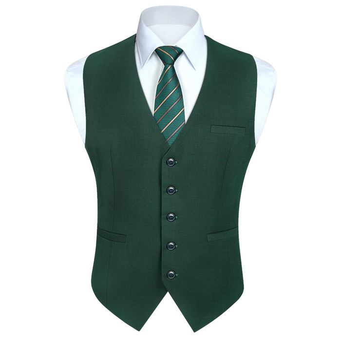 HISDERN Жилет чоловічий для весілля, класичний, ретро, бавовна, однотонний, елегантний, для бізнесу, вечірки, XS-4X (XXL, Зелений)