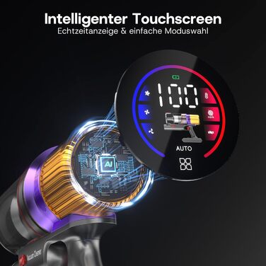 Бездротовий акумуляторний пилосос V16 600W з LED-дисплеєм та автоматичним режимом. Підходить для твердих підлог, килимів та видалення шерсті тварин.