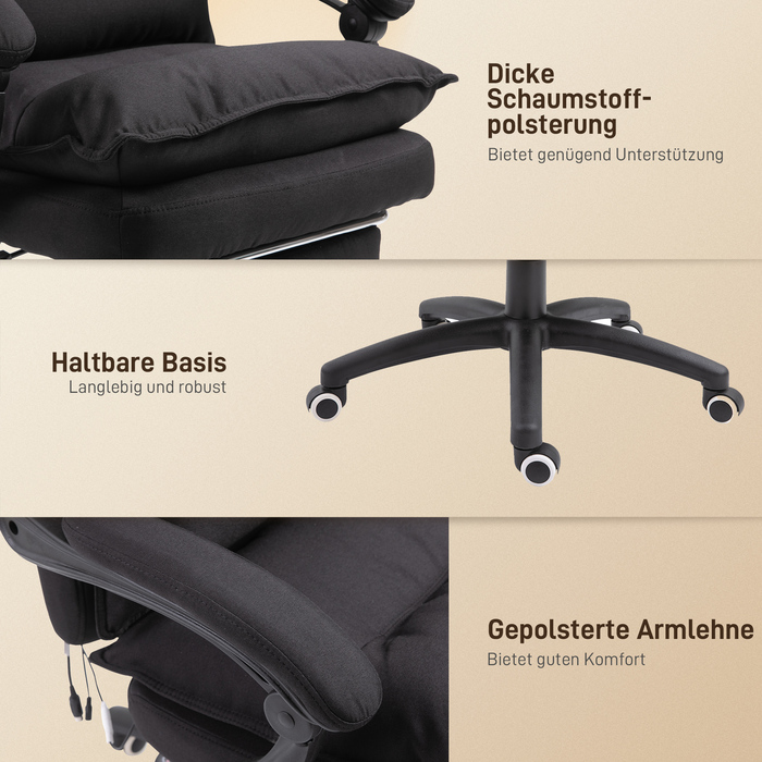 Vinsetto Office Chair with Massage Function, Ergonomic Desk Chair with Recline and Swivel Features, and Footrest, Black