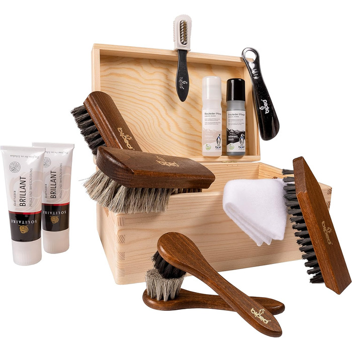 All-Purpose Shoe Shine Set, 13-Piece with Practical Wooden Box, 30 x 20 x 14 cm, z2408