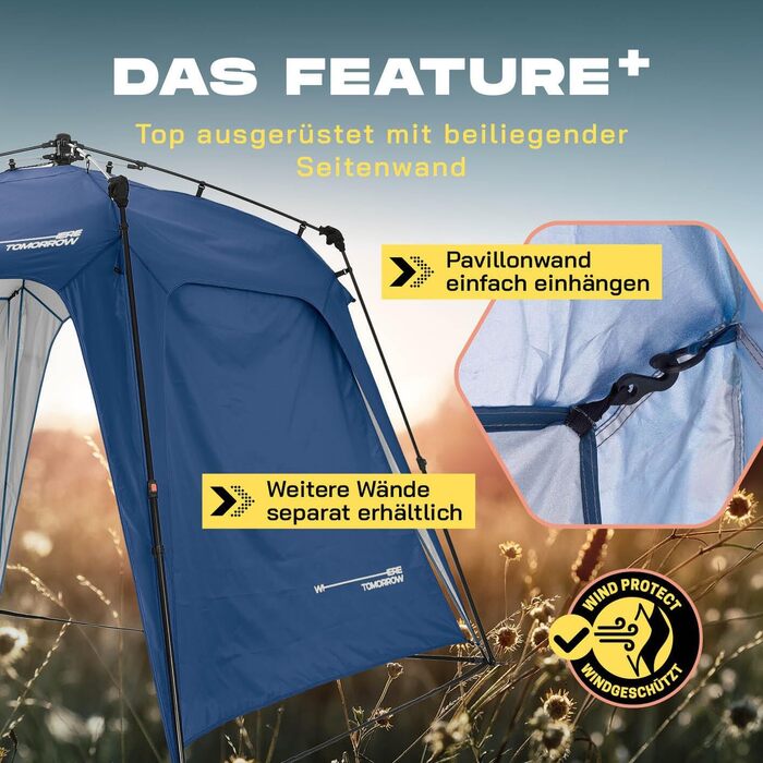 Lumaland Outdoor Pavilion 2.5 x 2.5m | Waterproof & UV Protection | Garden Tent including 1 Side Panel, Bag & Stakes | Robust Camping & Party Tent | Pop-Up Tent Setup in 2 Minutes [Blue]