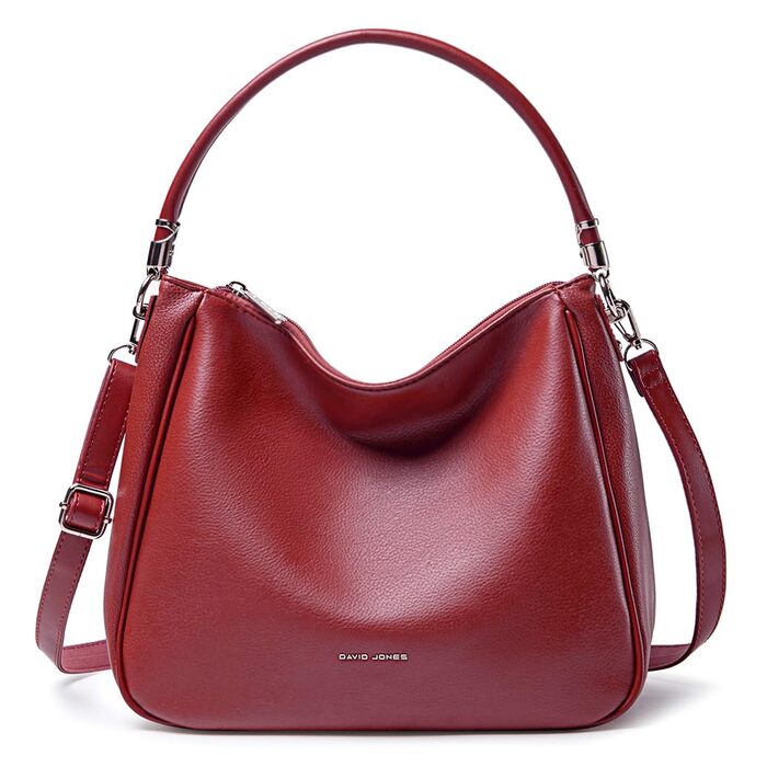 Сумка жіноча David Jones Hobo середнього розміру з м'якої PU шкіри бордового кольору. Шопер, сумка через плече з довгими ручками для повсякденного використання