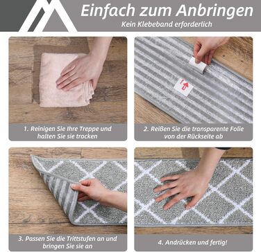 Ковзаючі сходи COSY HOMEER, 15 шт., 70x22 см, антиковзаючі, самоклеючі, машинне прання, 100% поліестер, TPE-підкладка, для дітей, літніх людей та домашніх тварин, сіро-білі