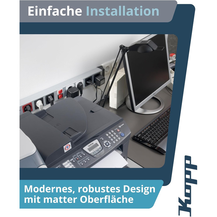 Розподільник розеток Kopp POWERversal сірий/чорний, 6 розеток, 1.4м, з заземленням