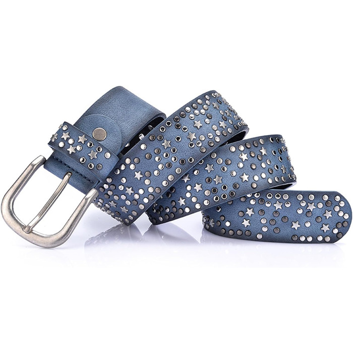 Жіночий шкіряний ремінь Stern з шипами, широкий ремінь для джинсів, регульований (Синій)