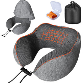 Подушка для шиї у подорожах з капюшоном та навушниками, віскоеластична подушка для шиї