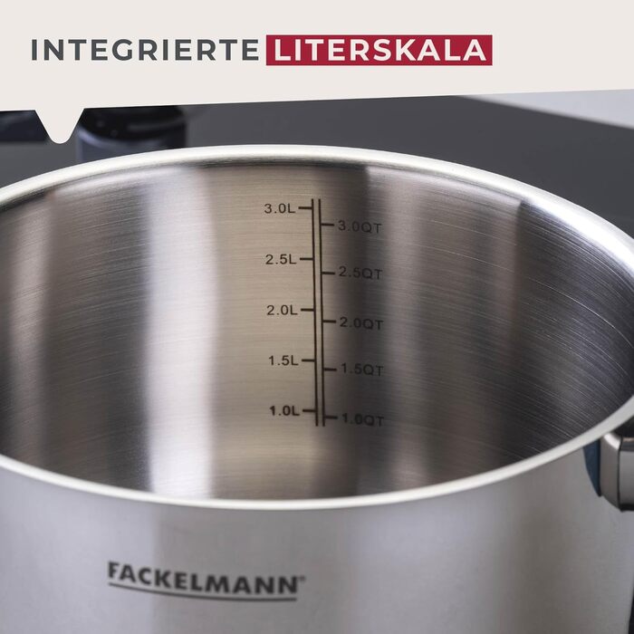 Каструля FACKELMANN Essential Ø20 см з нержавіючої сталі, ергономічні Softtouch-ручки, сучасний дизайн, підходить для всіх типів плит, блакитна каструля з кришкою 20 см