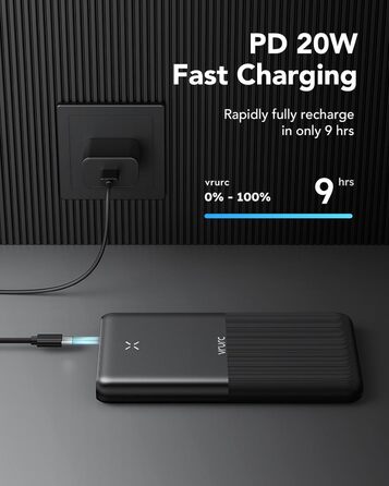 Power Bank VRURC 30000mAh 22.5W з 4 виходами та 3 входами: зарядний пристрій для iPhone, Huawei, планшетів (чорний)