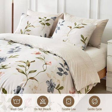 Комплект постільної білизни Tokokimo 220x240 3шт. - комплект з 2 наволочок 80x80 см, з клямками, квітковий принт, мікрофібра, для двоспального ліжка, сіро-коричневий