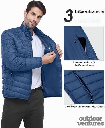 Чоловіча легка утеплена куртка-пуховик Outdoor Ventures, компактна стібана куртка, темно-синя (Navy Blau)