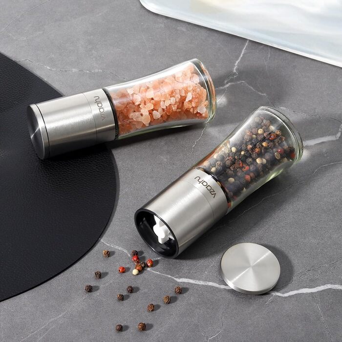 Набір з 2 мельниць для солі та перцю Vzaahu з керамічним механізмом, регулювання помелу, сірі та блакитні, портативні, багаторазові