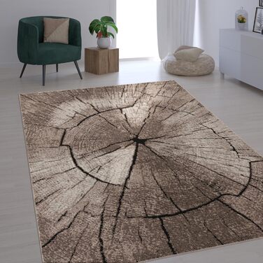 Paco Home Edler Designer Rug Living Room Wood Trunk Tree Look Natural Grey Brown Beige, Size: Ø 80 cm Round 80 cm (Round)