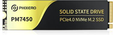 PHIXERO PM7450 4TB NVMe SSD PCIe Gen4x4 M.2 2280 - Швидкий SSD для ігор та ПК, до 7450 МБ/с, QLC, з графітовим охолодженням