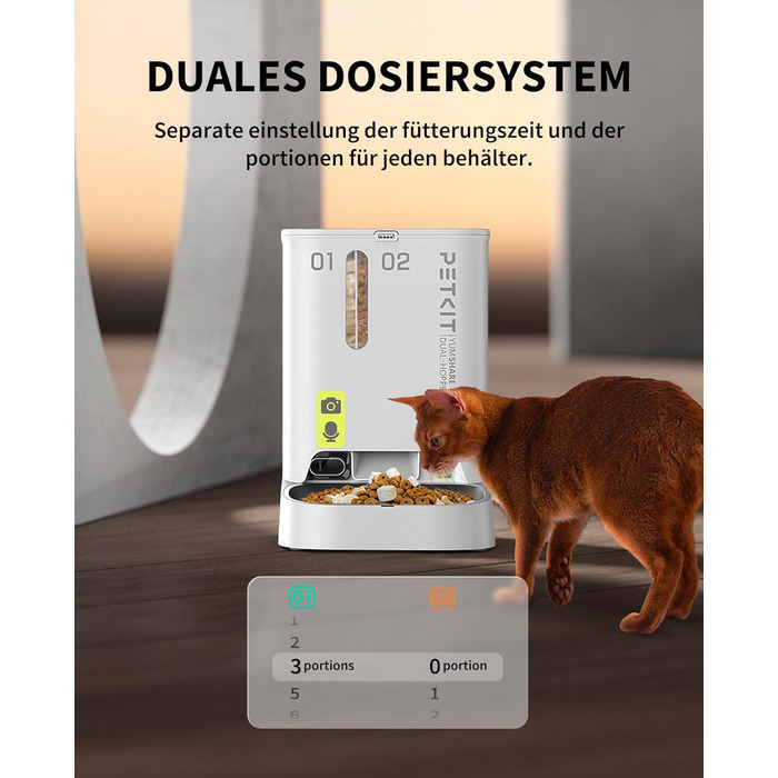 Автоматичний годівниця для котів та собак PETKIT з камерою та AI, 5л, 1-10 прийомів їжі/день, 1-30 порцій