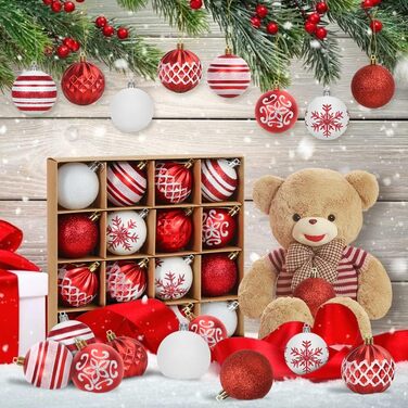 Набір прикрас на ялинку Bluelves, 16 шт, рожеві кулі 6 см, пластик. Декор ялинки, рожевий, червоно-білий