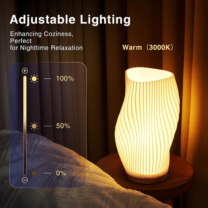 Стійлова лампа Dawnwake для спальні та вітальні, LED-декор з дерев'яною основою