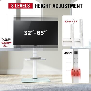 Підставка для телевізора Boden для 32-65 дюймів, поворотна на 60 градусів, з регулюванням кута нахилу, 8-ступенева регулювання висоти, стійка для телевізора для вітальні/спальні, витримує до 40 кг, VESA до 400 x 400, білий/декор для саду