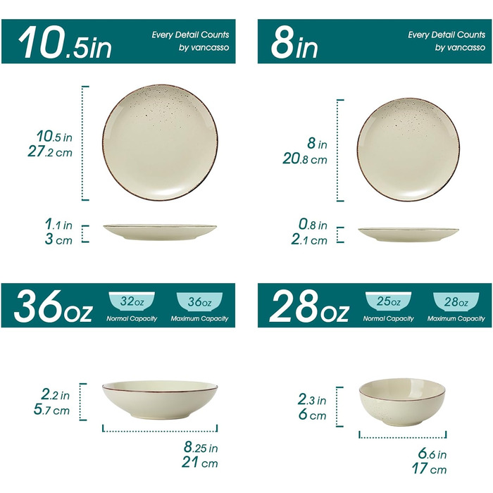 Набір керамічного посуду Vancasso NAVIA (24 частини) для 4 осіб, бежевий, набір посуду з тарілок, салатників та мисок