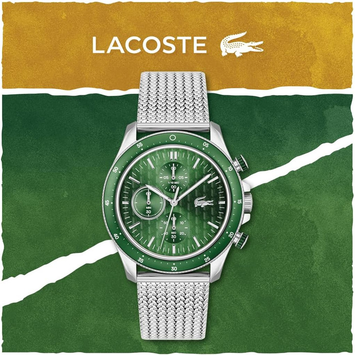 Годинник чоловічий Lacoste Neo Heritage Chronograph Quartz срібний з браслетом (сталь/силікон)