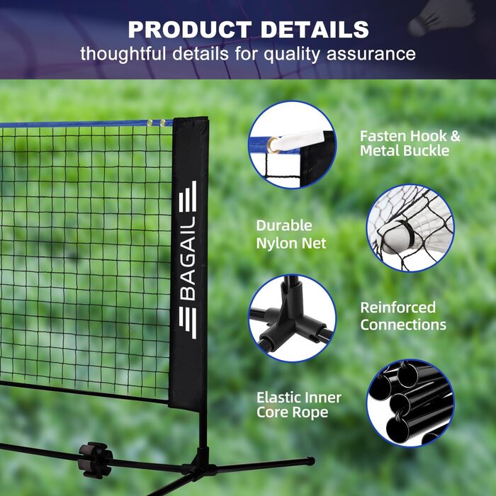 BAGAIL Adjustable Badminton Net Set with Stand & Carry Bag - Portable Tennis/Volleyball Net (4.2M)