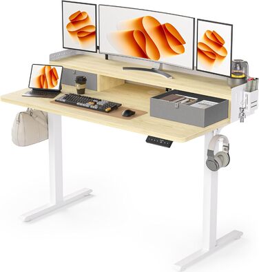 Electric Standing Desk with Drawers - 120x60cm Oak - Adjustable Height Desk for Home Office & DIY Pegboard