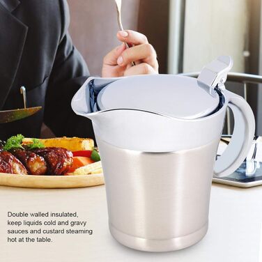 450 ML / 750 ML 304 Stainless Steel Thermosoße Pot Double-Walled Insulated Saucepan Serving Pot Bucket for Juice Tomato Sauce Kitchen Supplies (450ML)