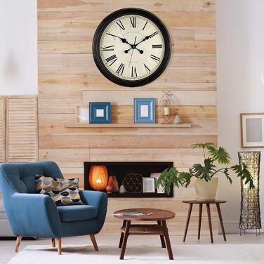 DIYZON Round Classic Wall Clock, Silent Non-Ticking, 40 cm High-Quality Quartz Vintage Clock, Large Number Retro Decorative Clock, Battery Operated, Easy to Read for Home, Kitchen, Dining Room (Black Brown, 40CM)