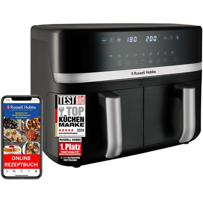 Фритюрниця Russell Hobbs SatisFry з 2 камерами, 9л, Rapid AirFryer, 9 програм, тиха робота, миється в посудомийній машині